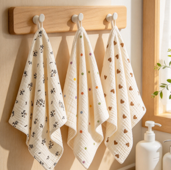 Muslin Face Towels (Pack Of 3) – Pure Cotton With Heart Patterns