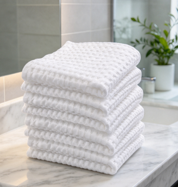 Waffle-Weave Face Towels (Pack Of 4) – Quick-Drying, Modern Style, White
