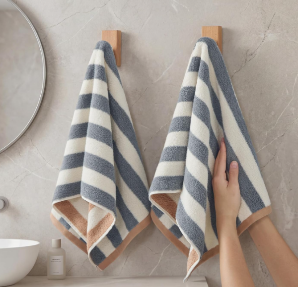 Striped Cotton Hand Towels (Set Of 2), Decorative For Bathrooms And Kitchens