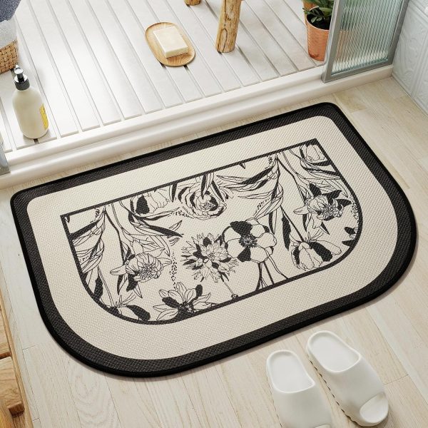 Semi-Circular Non-Slip Thin Bathroom Mat (Black)